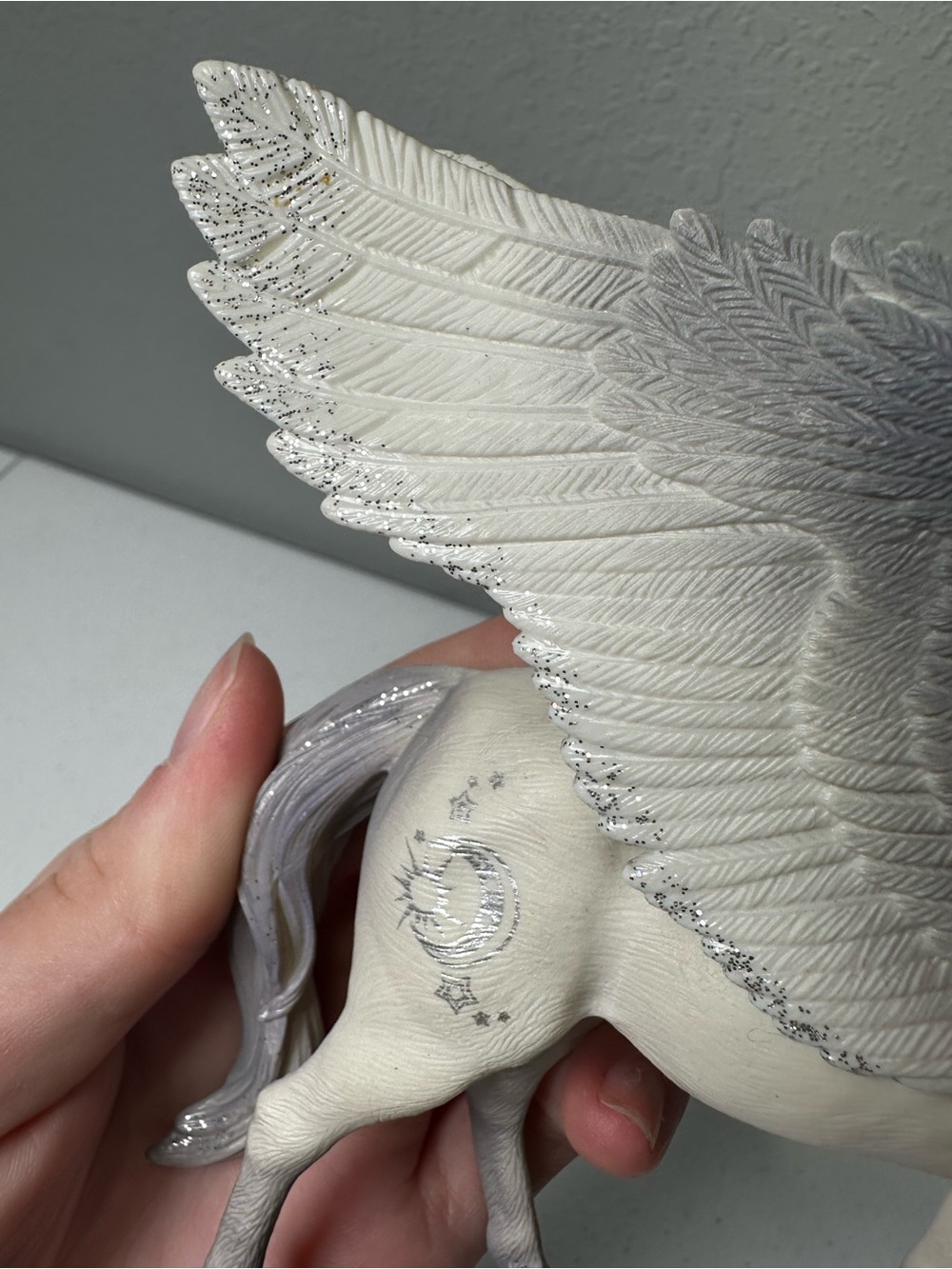 White and Gray Winged Pegasus Figure - Fantasy Play Toy - Picture 6 of 7